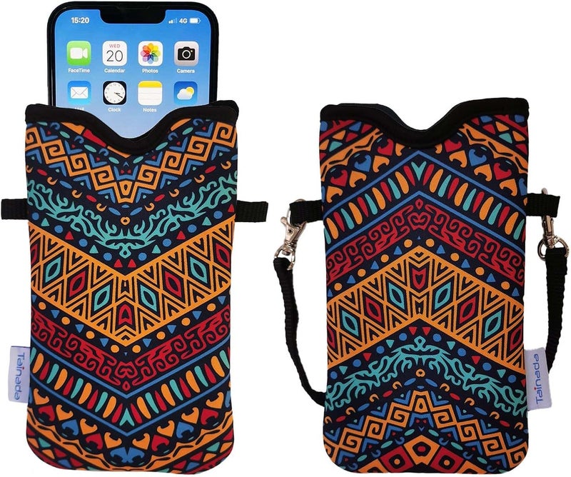 Tainada Men Women Neoprene Phone Sleeve Pouch Case Bag with Crossbody Strap/Neck Lanyard for iPhone 17/16/15 Pro Max, Air, 16/15 Plus, 16e, Samsung S25+, S25, S24, A56, Google Pixel 10 (Folk Style 2) - Image 1